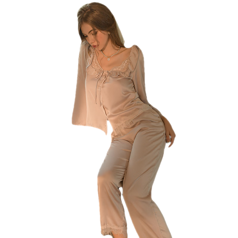 �����ۣ�boYimi��Ʒ���Ը�˯��Ů�����䶬��Ʒ��˯��Ůʿ˿����⴩�Ҿӷ���װ �̲�ɫ(����+����) M