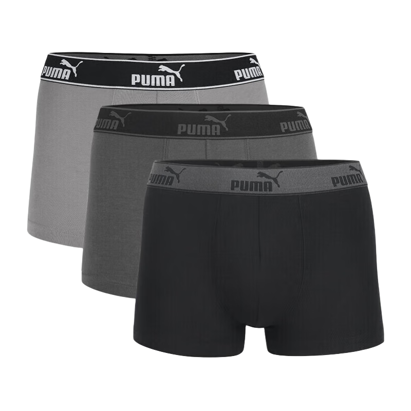 PUMA彪马 男士内裤男基础款95%棉透气运动平角内裤3条 