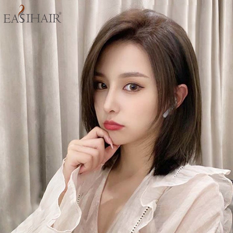 easihair蕾丝偏分锁骨发全真自然假发套女中长发真人发丝假发女夏真发