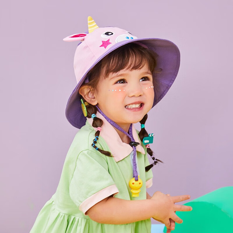 柠檬宝宝【捡漏价】儿童帽子男女童宝宝婴幼儿防晒帽春夏遮阳渔夫太阳帽 粉紫星星独角兽 帽围50cm【建议3个月-2岁】