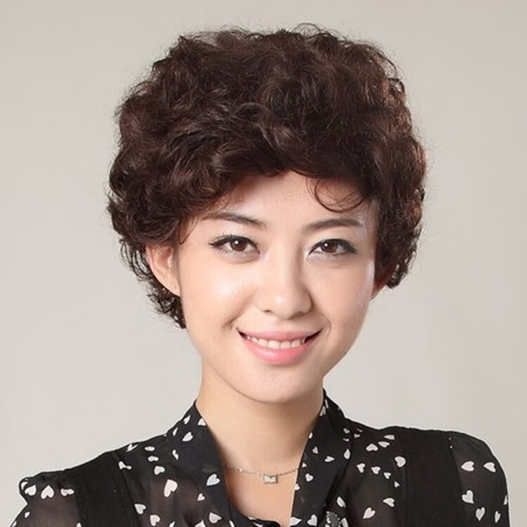 天使丝丝中老年女士假发 短发短卷发套 潮人满头卷 妈妈全头套有大号