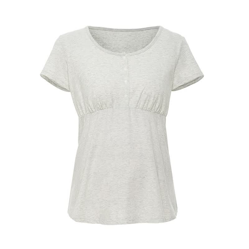 犬印本铺(INUjIRUSHI)孕妇哺乳上衣外出时尚全棉按扣便捷哺乳短袖月子服T恤背心 浅麻灰(莫代尔棉)短袖 M码(胸围86~94)