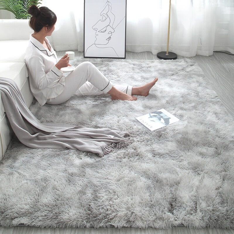南极人NanJiren 地毯 长绒客厅卧室沙发地毯床边毯 白灰扎染 70*160cm