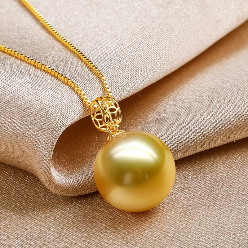 珍珠皇后 18k金南洋金珠吊坠单颗海水珍珠项链优雅生日礼物送女朋友 10-11mm