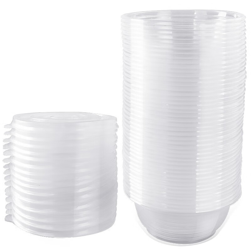 百家好世 一次性餐盒饭盒透明圆形型塑料外卖打包盒快餐具碗汤碗带盖 50套