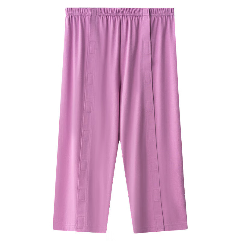 护理裤前开纯棉久卧失禁老人薄款睡裤女七分裤 紫红 l/90腰围2尺-2尺3