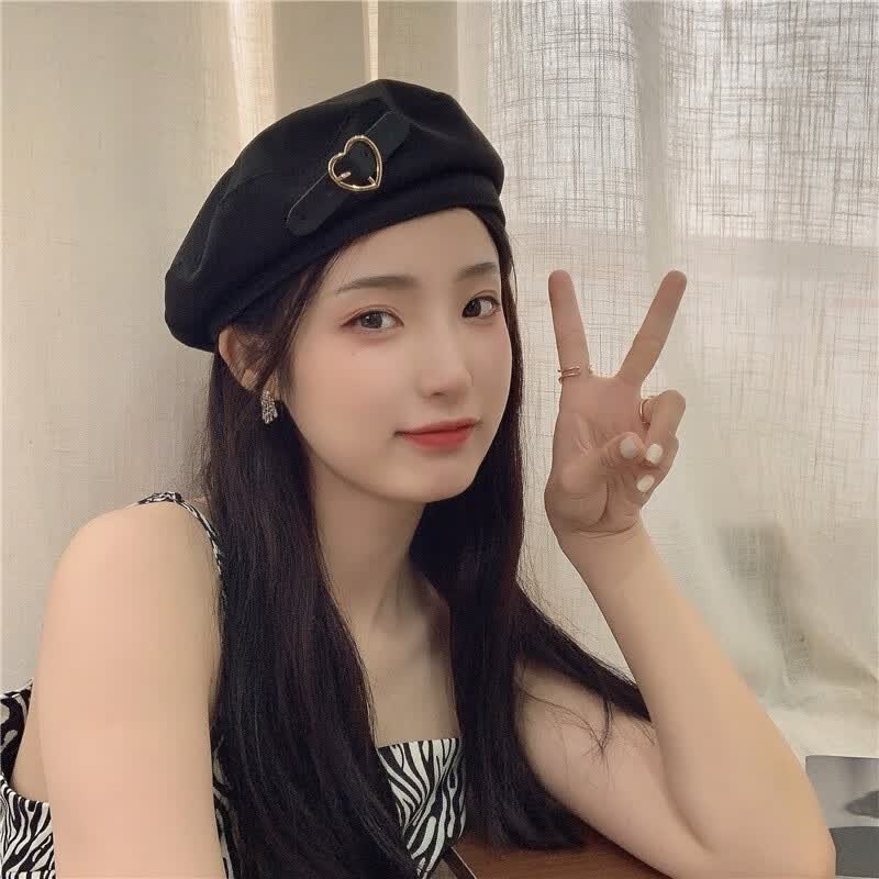 叕二叕 黑色甜拽金属贝雷帽女春夏大头围蓓蕾画家帽ins网红显脸小帽子 爱心扣使用感如何?