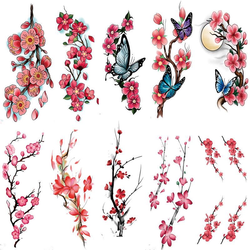 宸芃彩色花朵纹身贴纸网红ins风性感锁骨胸前腿部防水仿真女贴纸 梅花