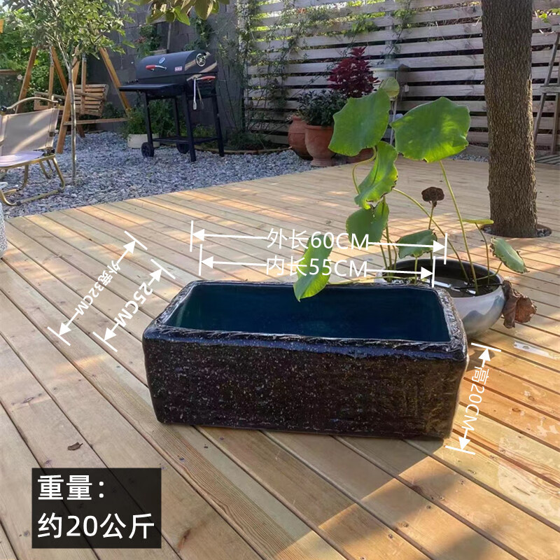 勛貍粑特大碼長方形花盆無孔馬槽圓形粗陶荷花睡蓮缸古法養(yǎng)魚烏龜缸包郵 黑色長方形馬槽 紅陶 底部有孔