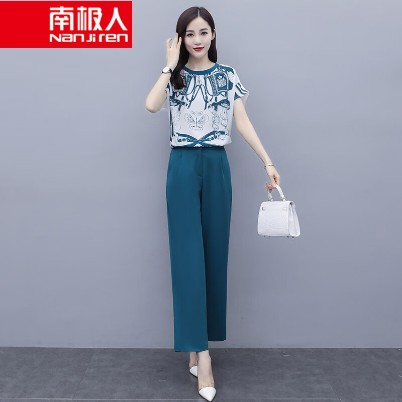 女装 雪纺衫套装女夏季2021新款洋气减龄休闲时尚气质阔腿裤两件套