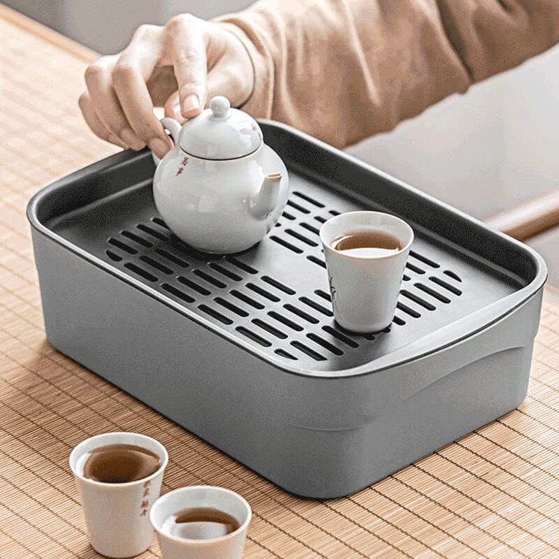 梦庭 便携茶盘家用轻奢现代长方形简约茶台中式大号灰色款 沥水托盘茶具怎么样,好用不?