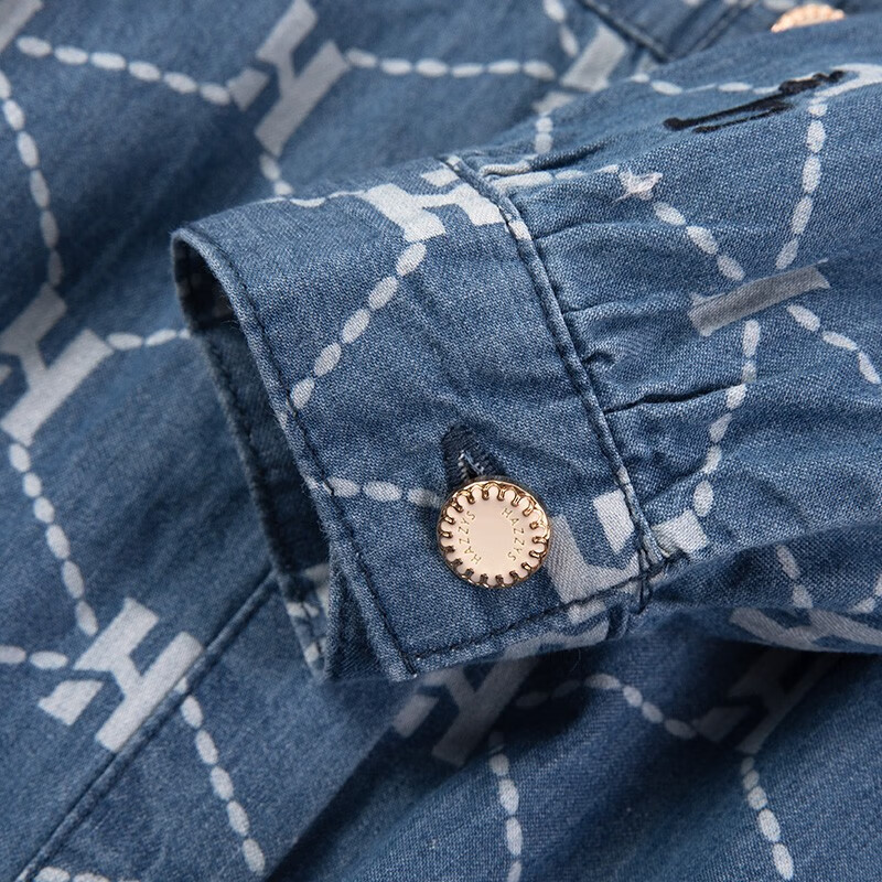 哈吉斯（HAZZYS）品牌童装女童连衣裙秋新品柔软舒适翻领简约甜美牛仔长袖裙 蓝牛仔 165