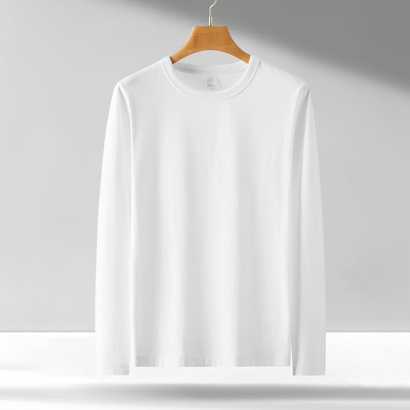官方网旗艦店小白t重磅长袖男纯棉纯色上衣圆领秋冬小t恤丅 300l长袖