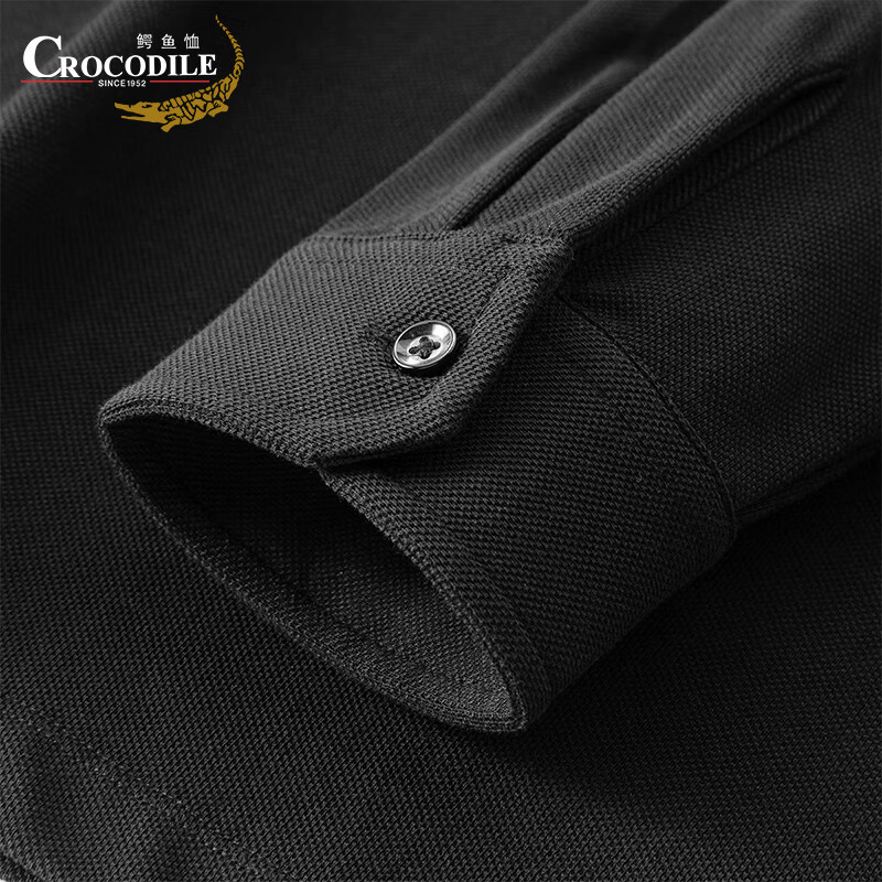 鳄鱼恤（CROCODILE）男士POLO衫商务休闲纯色秋冬中青年打底长袖衫t恤简约通勤 黑色 3XL 56