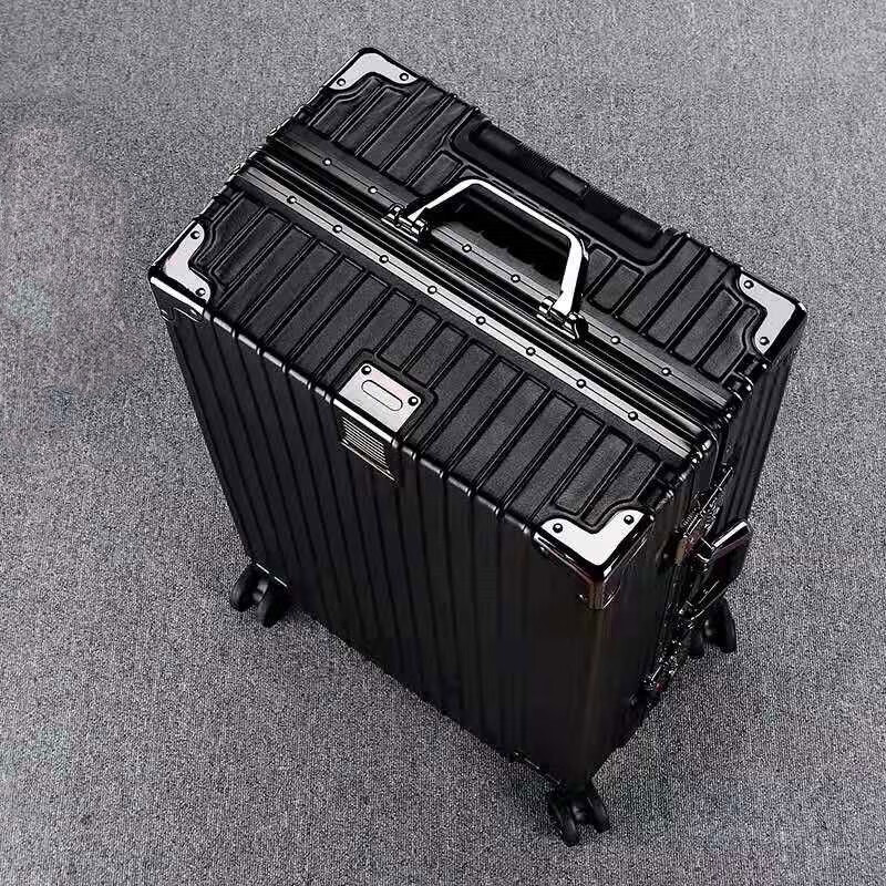 秀吉图铝框行李箱男大容量32英寸拉杆箱女士20寸登机密码箱学生加厚皮箱出国超大号旅行箱子 铝框黑色 20寸