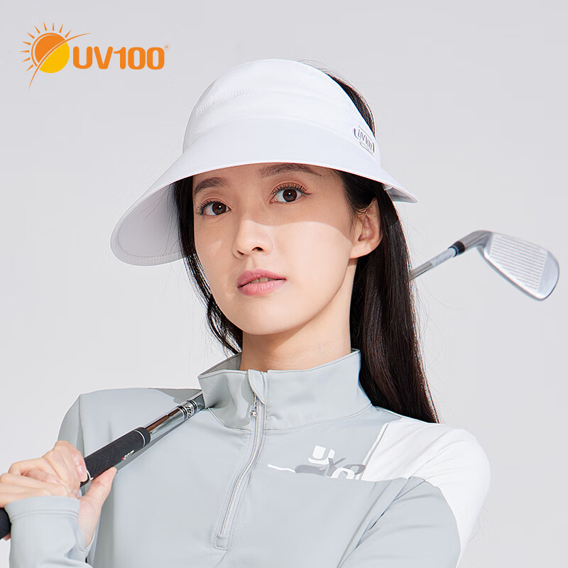 UV100遮陽(yáng)帽女士夏季新款防曬帽子戶外騎車輕薄大帽檐空頂帽24310 天使白-遮蔽率99.50% F
