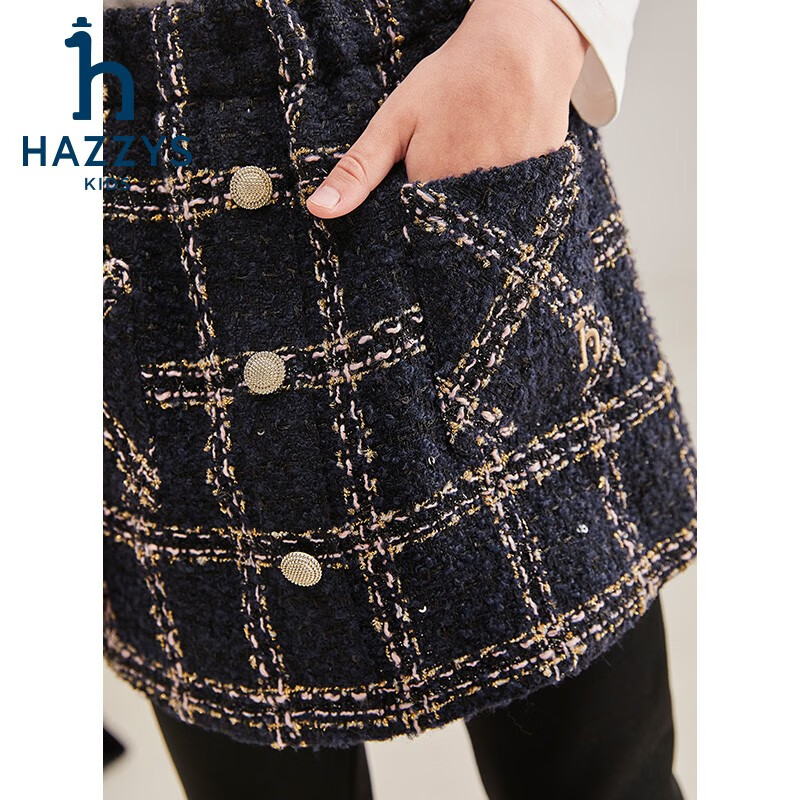 哈吉斯（HAZZYS）品牌童装女童打底裤冬新品弹力保暖加厚一体绒裙式打底裤 钻石黑 165