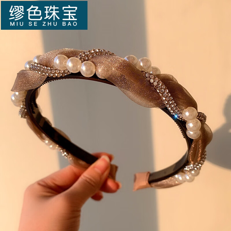 繆色（MiU Se）氣質(zhì)甜美洗臉頭箍網(wǎng)紅簡(jiǎn)約發(fā)卡珍珠鑲鉆感蕾絲發(fā)箍女發(fā)飾 2#珍珠鑲鉆發(fā)箍淺咖色GSF-A14-104-17