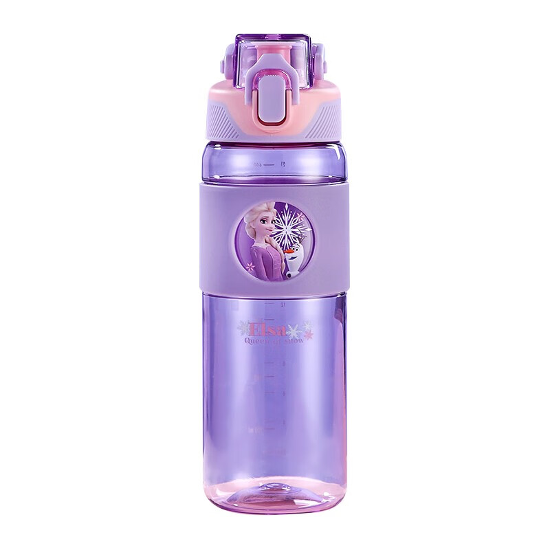 迪士尼（Disney）儿童水杯夏季户外便携大容量耐摔防漏tritan喝水壶小学生一键直饮水杯子600ml紫色公主