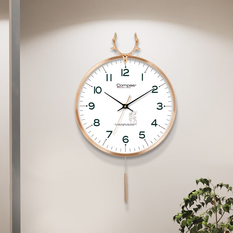 康巴丝（Compas）挂钟客厅摆钟创意时钟 卧室石英钟表挂墙 C3245 白色 36CM直径