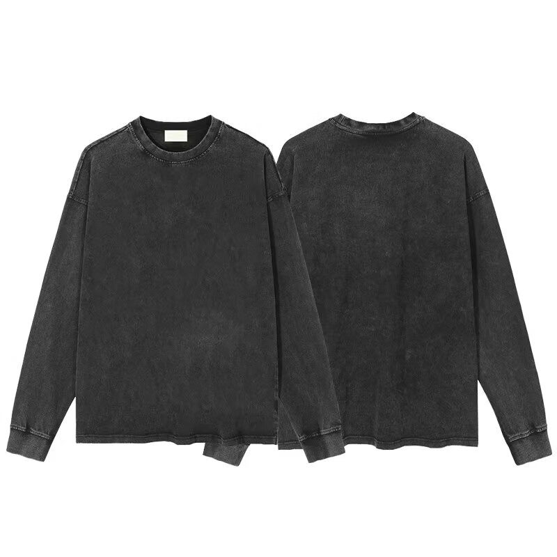 女装2024新款复古女士长袖t恤夏季做旧t恤夏衣女装春夏打底衫bf 灰色