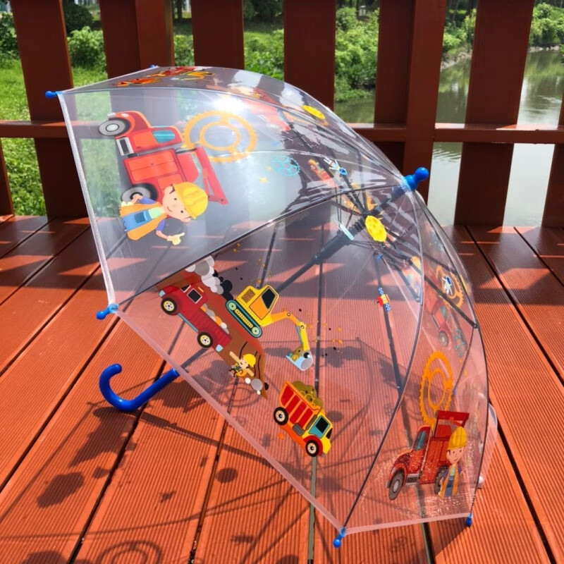 绿野客小孩雨伞 男生雨伞男女卡通挖土机透明伞可爱安幼儿学校小伞创