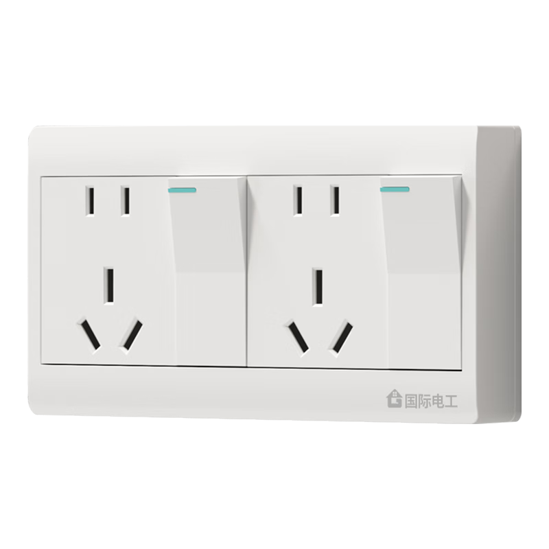 國際電工明裝二十五孔插座多孔墻壁電源扦座外裝明線盒二三插廚房家用面板 二開十孔插座【分別斷電】