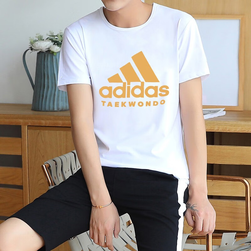 阿迪达斯(adidas)t恤男短袖印花时尚圆领半袖舒适吸汗经典图案衫 小