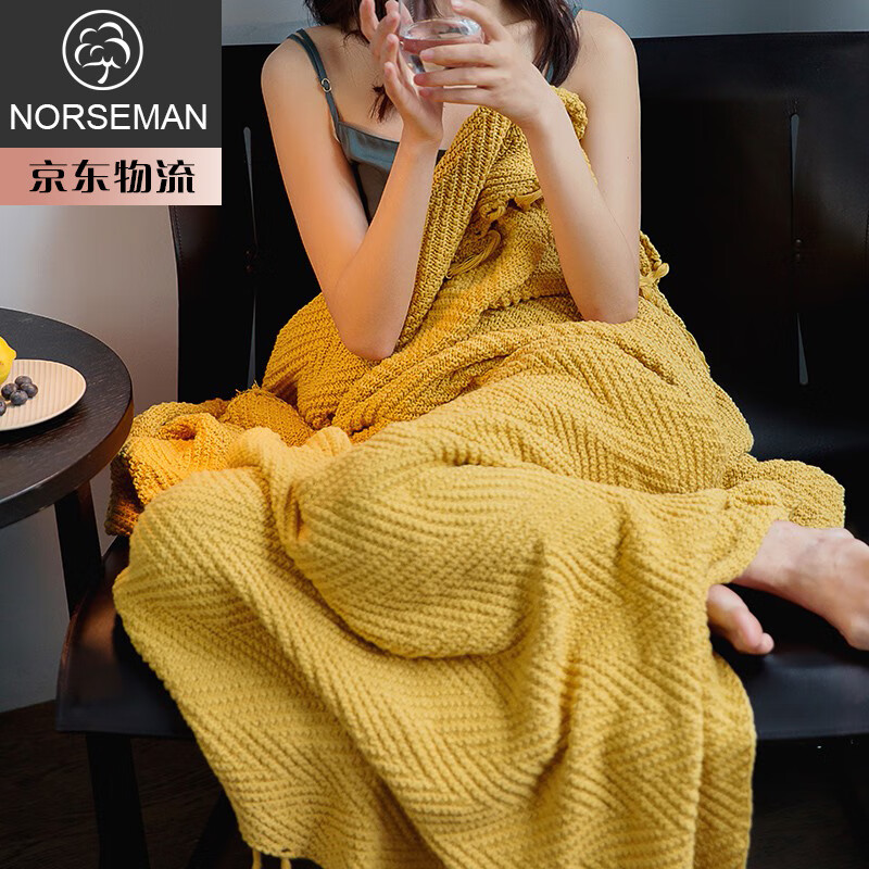 诺雪丝曼 毛毯夏季全棉流苏毯子午休毯办公室午睡针织沙发毯单人空调毯纯棉盖毯披肩毛巾被