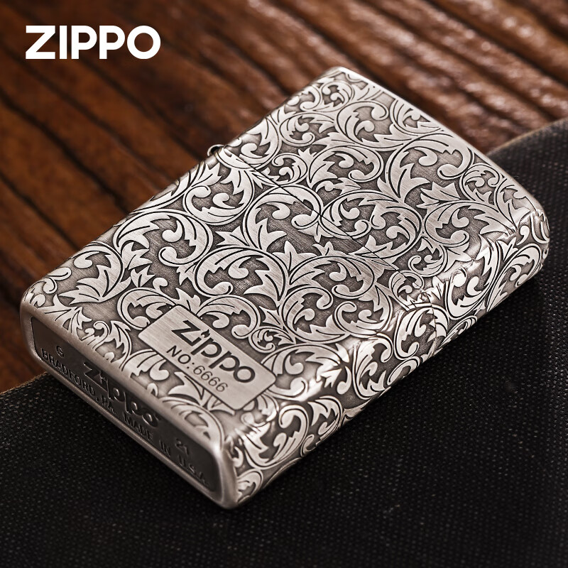 zippo打火机之宝 古银蚀刻唐草 芝宝煤油防风火机网红款男士生日礼物