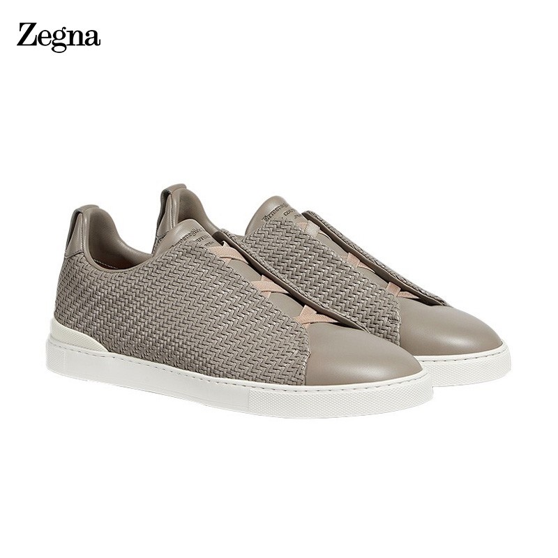 杰尼亚（Zegna） 2021春夏款 PELLE TESSUTA™系列 男士小牛皮运动鞋牡蛎色 LHSPT-A4665X-OYS-8 42码