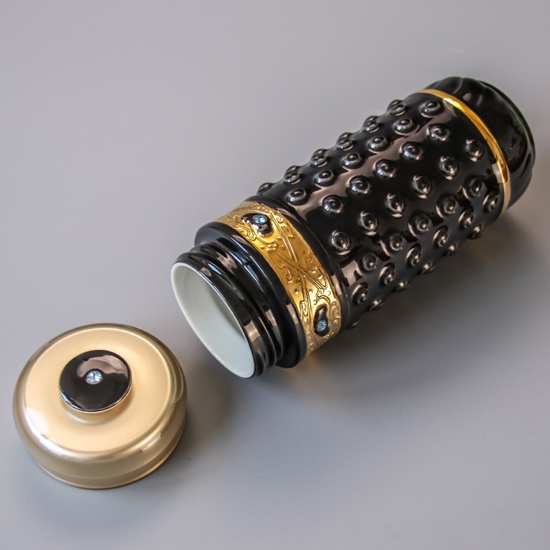 乾唐轩【活瓷杯官方授权】吉星大乾坤鎏金随身杯双层陶瓷水茶杯商务礼品 翡翠绿+金+钻（礼盒包装）