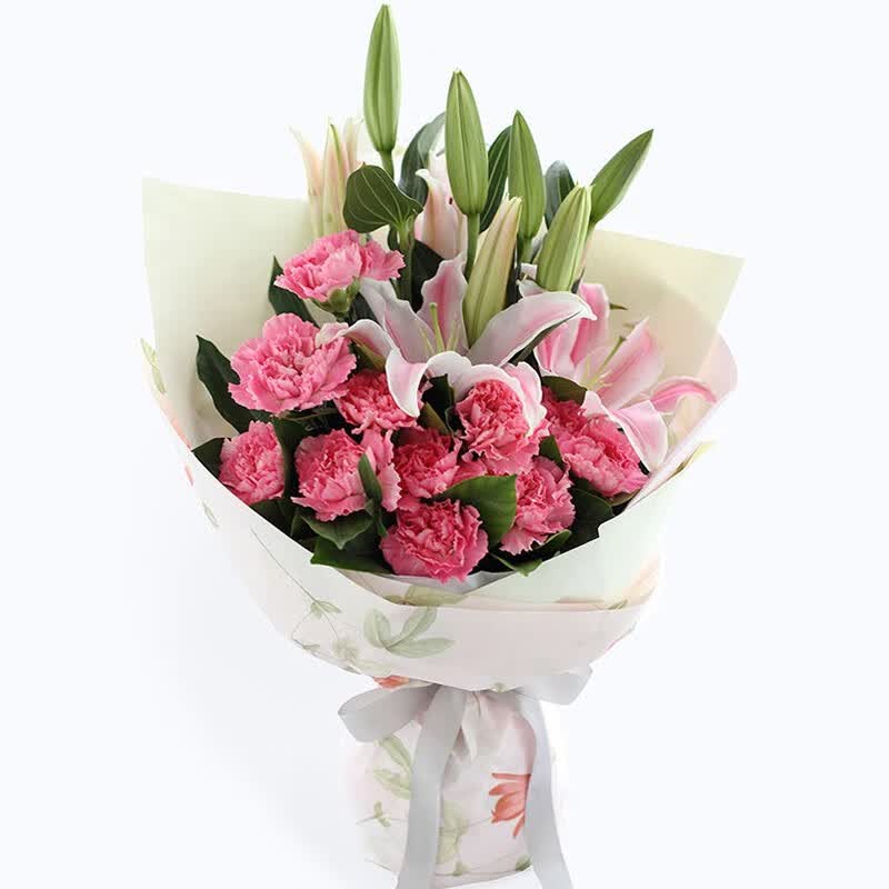 花礼 鲜花同城配送11朵康乃馨香水百合花束生日礼物送妈妈母亲恩情