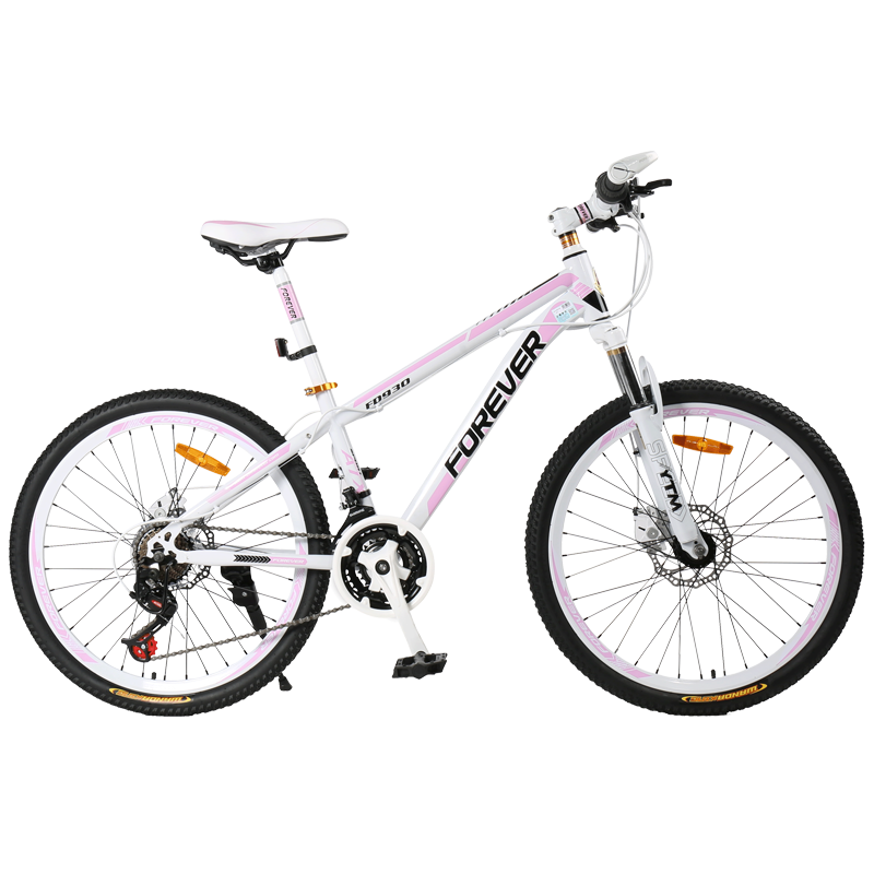 FOREVER 永久 山地车自行车成人女式粉色学生铝合金变速碟刹减震越野单车
