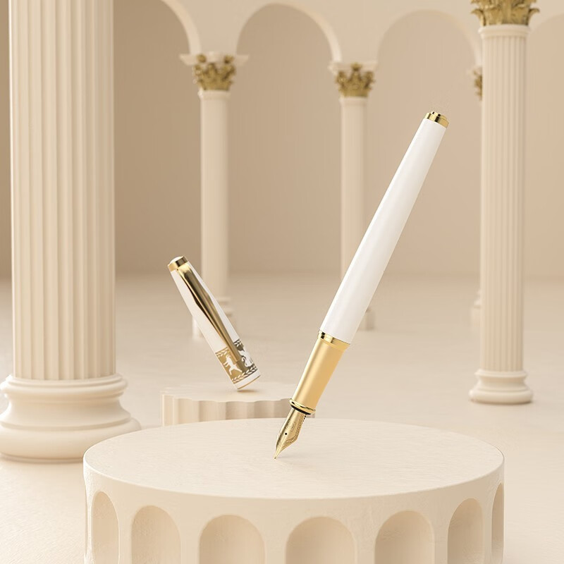 毕加索(Pimio)钢笔5523环球文化之旅希腊/印度/埃及/中国钢笔礼盒商务办公练字送礼钢笔可刻字 希腊雅典白钢笔【笔记本墨囊礼盒】 F尖直尖0.5mm【官方标配】