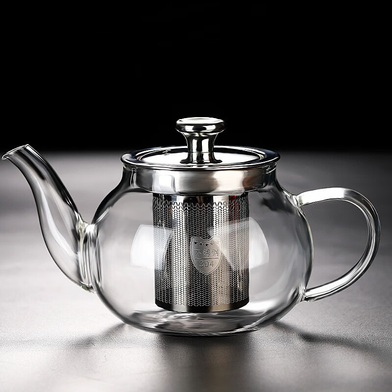禾艾苏（heisou） 高硼硅耐热玻璃茶壶家用围炉煮茶壶不锈钢过滤泡茶壶加厚茶具 大号苹果壶600ml