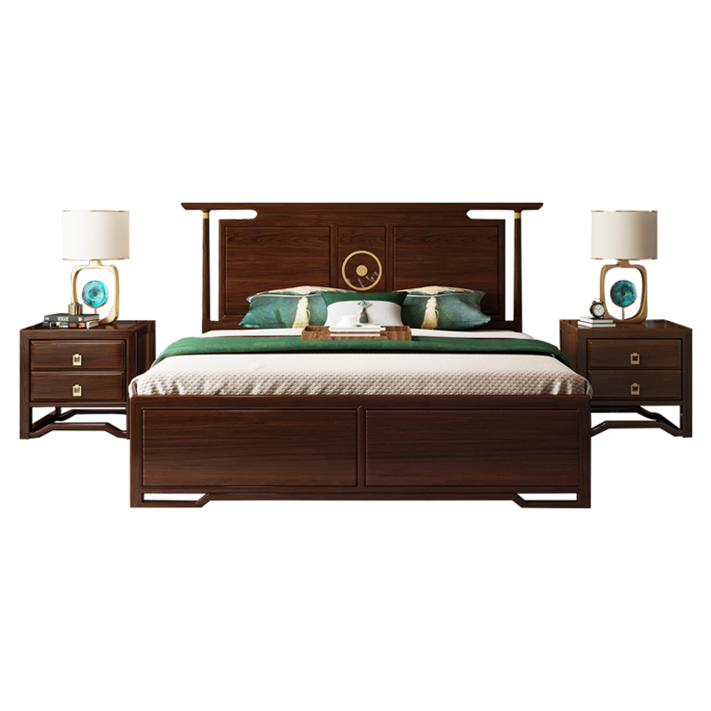 【5折】梦美斯宣 床 实木床进口乌金木新中式1.8米家用大床现代简约主卧双人床 OYF-8805 【乌金木】一床两柜