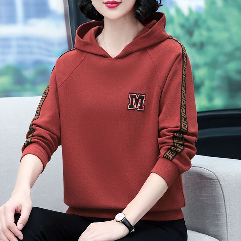 中老年女士春秋加肥加大女帽衫连帽卫衣女中年妈妈减龄大码女装胖mm