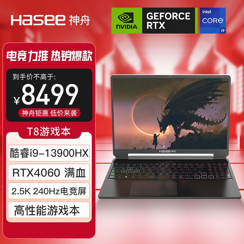 神舟（HASEE）战神T8 13代英特尔酷睿i9 16英寸笔记本电脑(13代i9-13900HX RTX4060 240Hz 2.5K电竞屏)