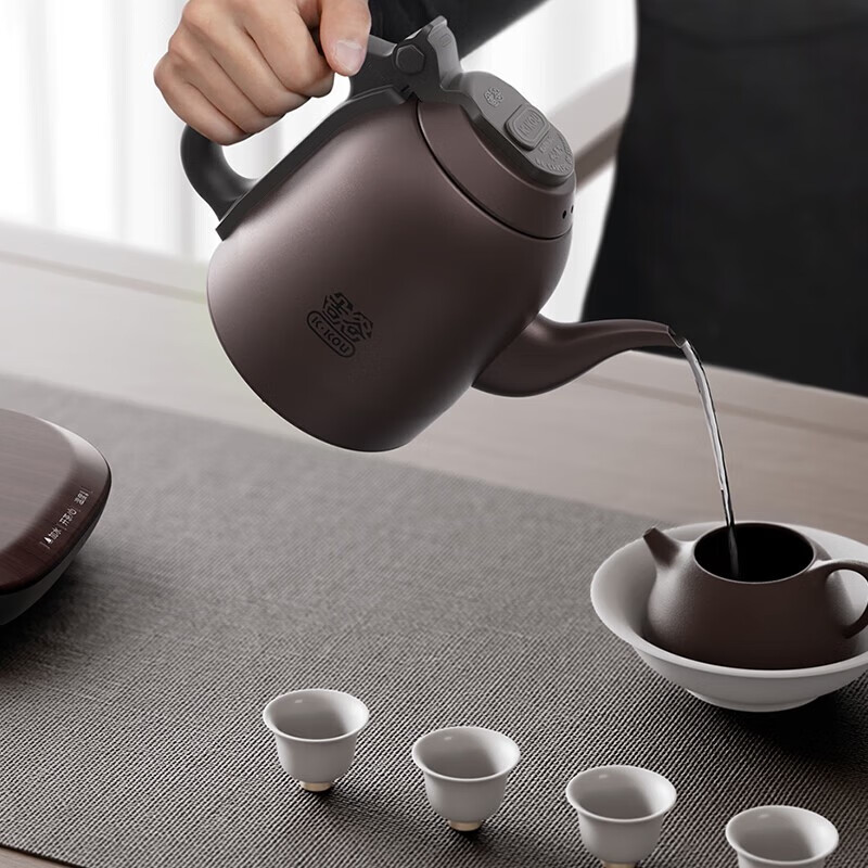 吉谷（K·KOU）烧水壶电水壶 紫檀棕火山岩自动上水智能恒温多功能家用电热水壶茶台电茶炉煮水壶茶具茶盘 1.2L TB009G【半自动 紫檀棕】