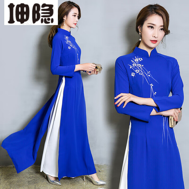 恬钦奥黛越南服装旗袍裙复古中国风气质改良长款连衣裙茶服民族的