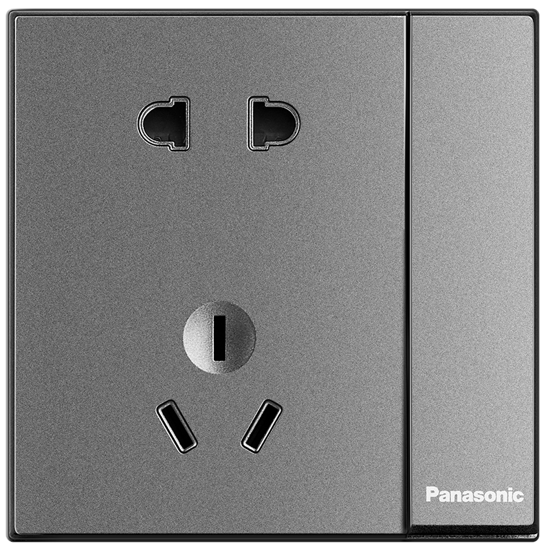 松下（Panasonic）开关插座面板 带开关五孔插座面板 10A5孔一开双控墙壁插座 悦宸WMWM623MYH云碳灰色
