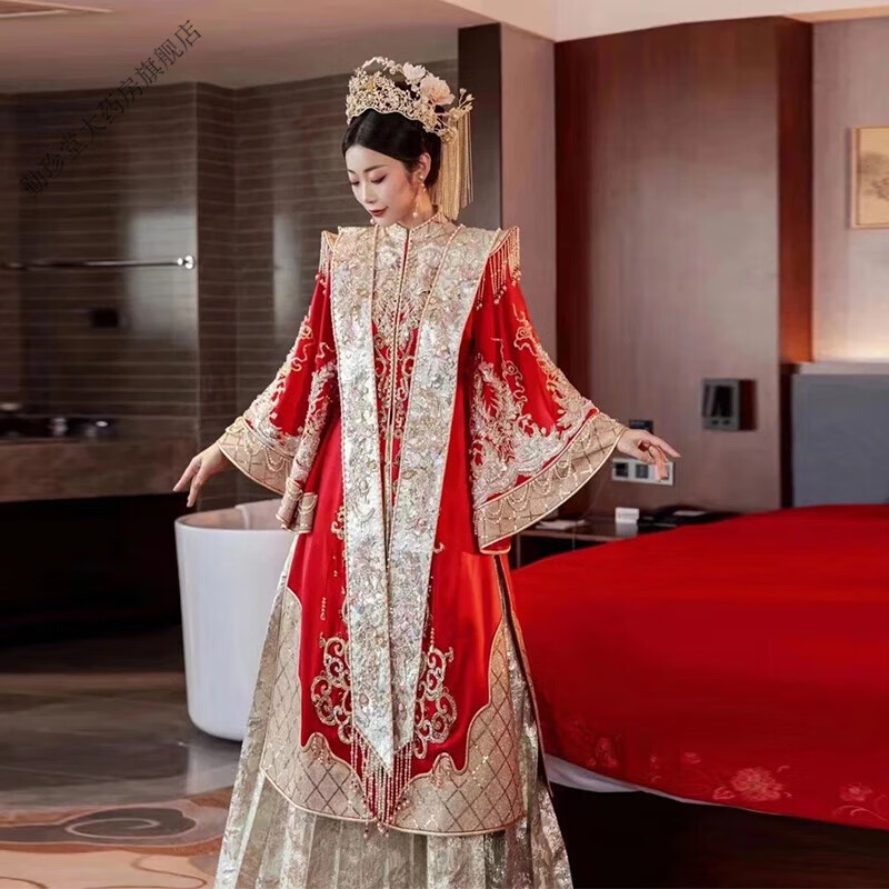 凤冠霞帔古风中式明制秀禾服婚服大码胖mm 明制婚服 s 胸围84体重90