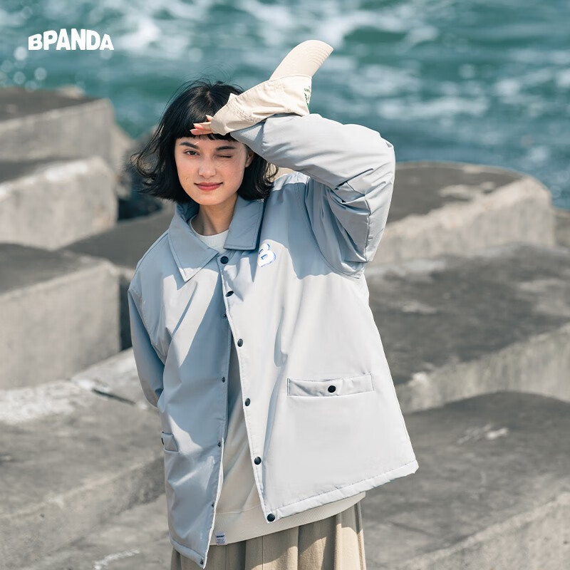 熊猫·本（ben.panda）棉服男潮牌翻领宽松休闲秋冬工装棉衣多穿情侣外套 灰蓝色（A款) 2XL