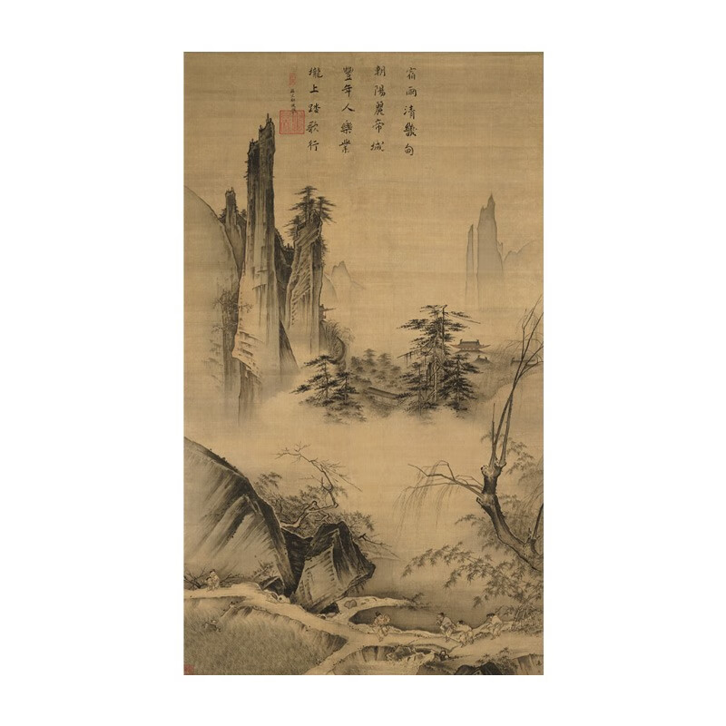 金格羽宋 马远 踏歌图轴 绢本风俗画竖轴挂画山水画临摹写意古代名画