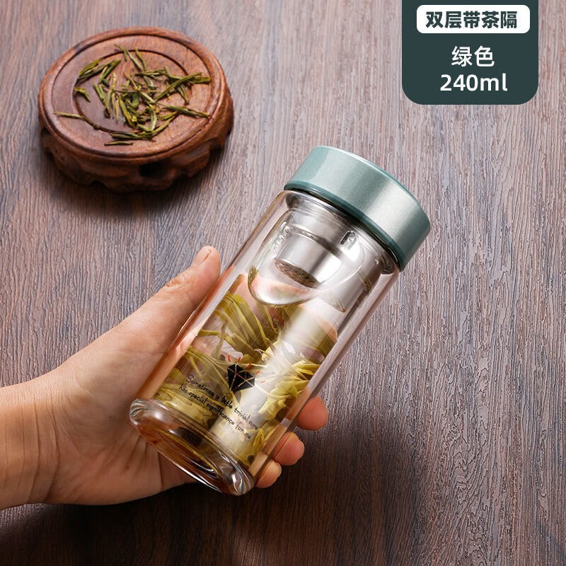 久瑞迷你双层玻璃杯小巧茶杯便携男女隔热水杯简约小容量加厚2023新款 黑色 240ml