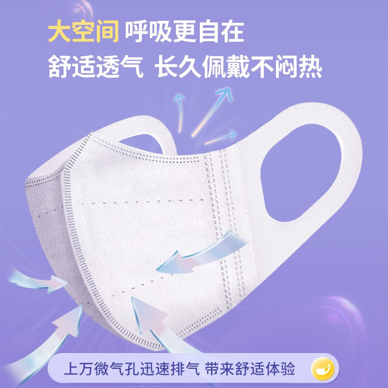 万宝绿成人3d立体口罩黑色款冷感白色一次性三层防护防尘轻薄2026宽耳带 成人M码【白色60只新品价】95％用户选择
