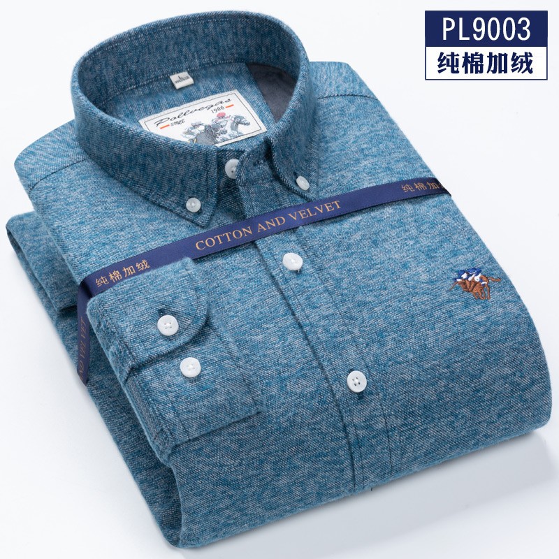 保罗维加斯男士秋冬条纹长袖衬衫时尚休闲纯棉牛津纺长袖男士衬衣保暖衬衫 PL9003 44