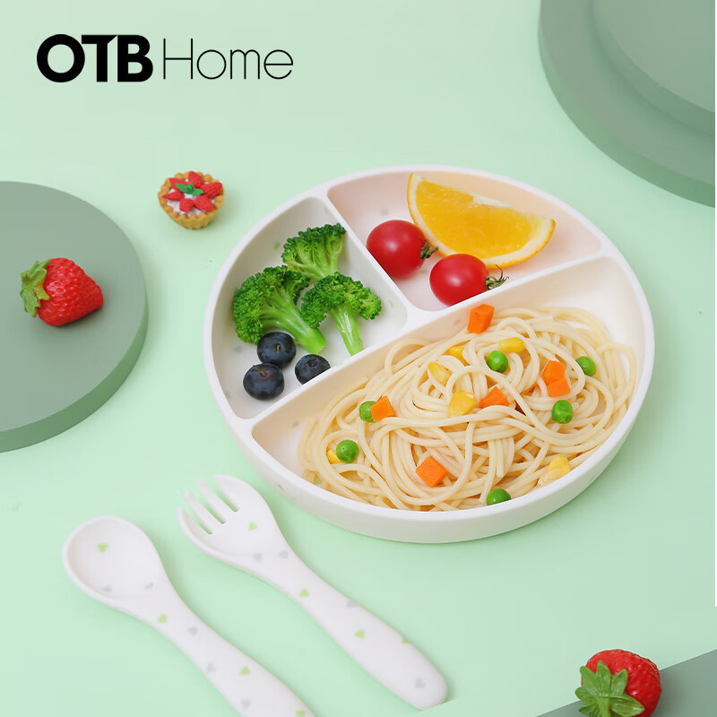 otb铂金硅胶分格餐盘儿童自主进食宝宝吃饭餐具婴儿辅食盘带叉勺 雪花