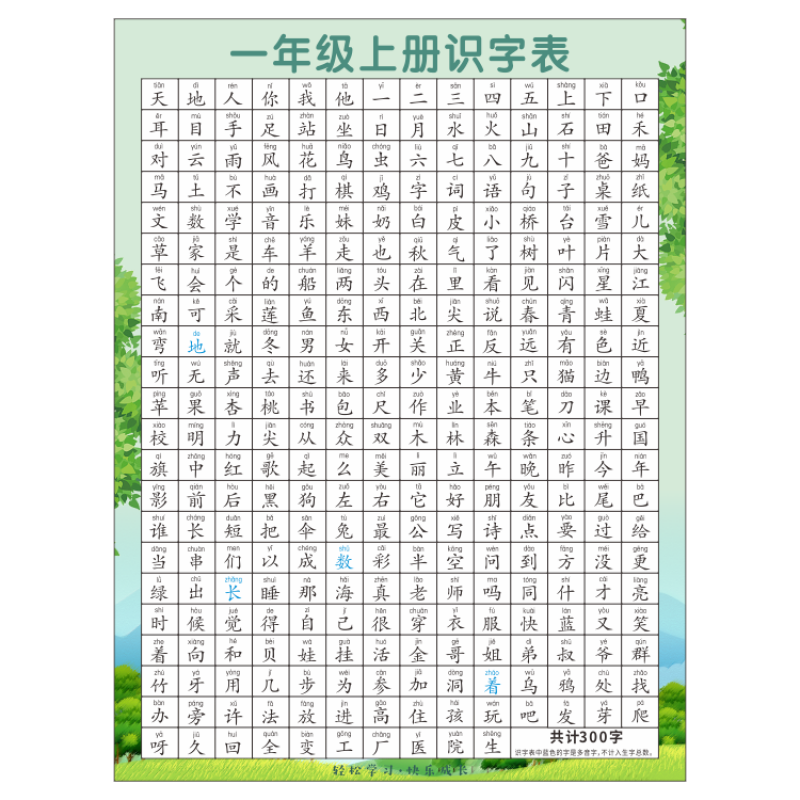 册识字表挂图课文汉字同步生字墙贴海报 一年上册识字表 50x70厘米